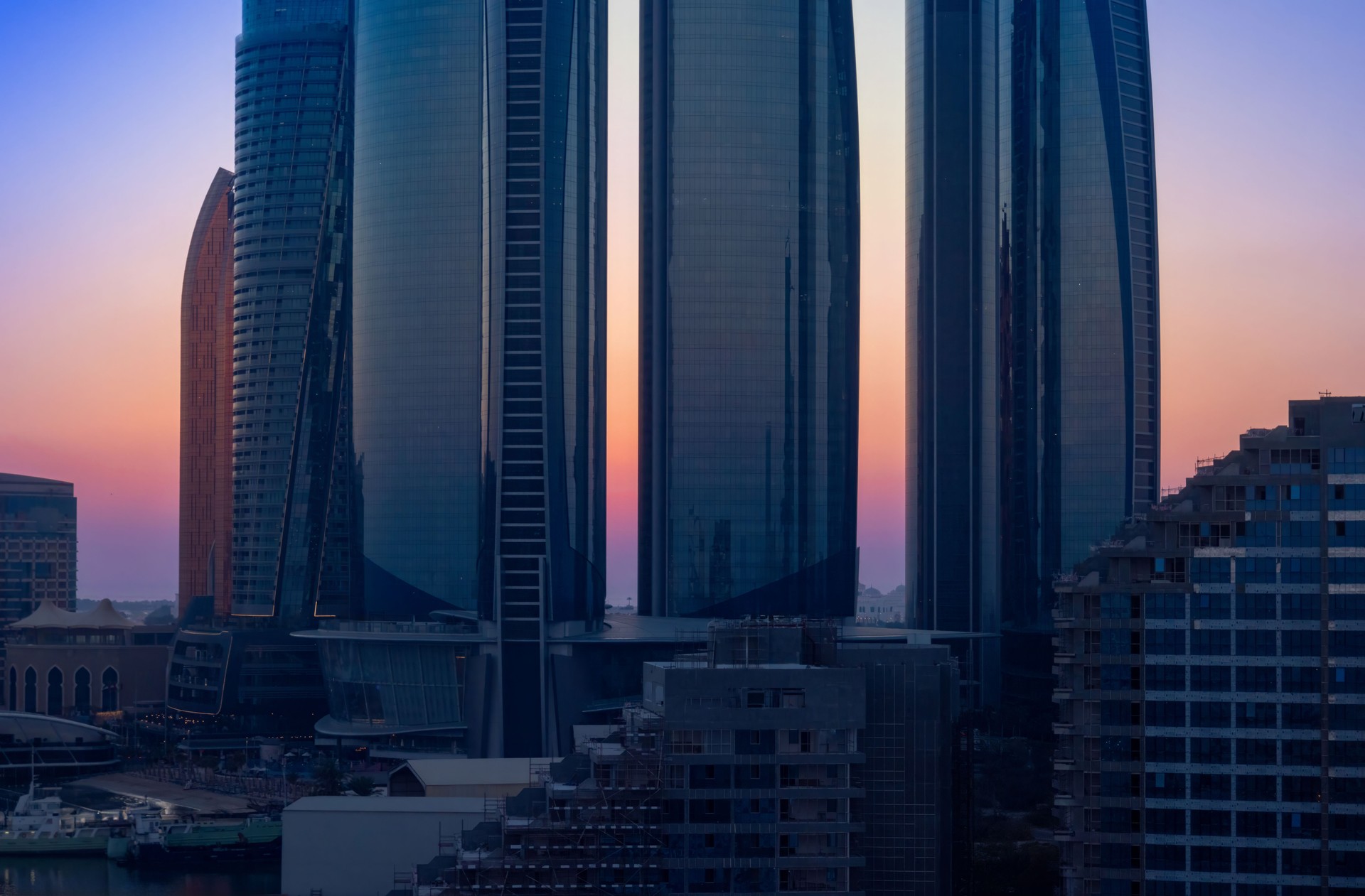 UAE, United Arab Emirates, Abu Dhabi downtown panorama and financial center skyline